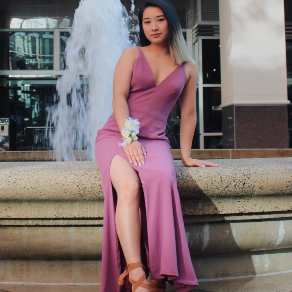 Iris slit crepe gown